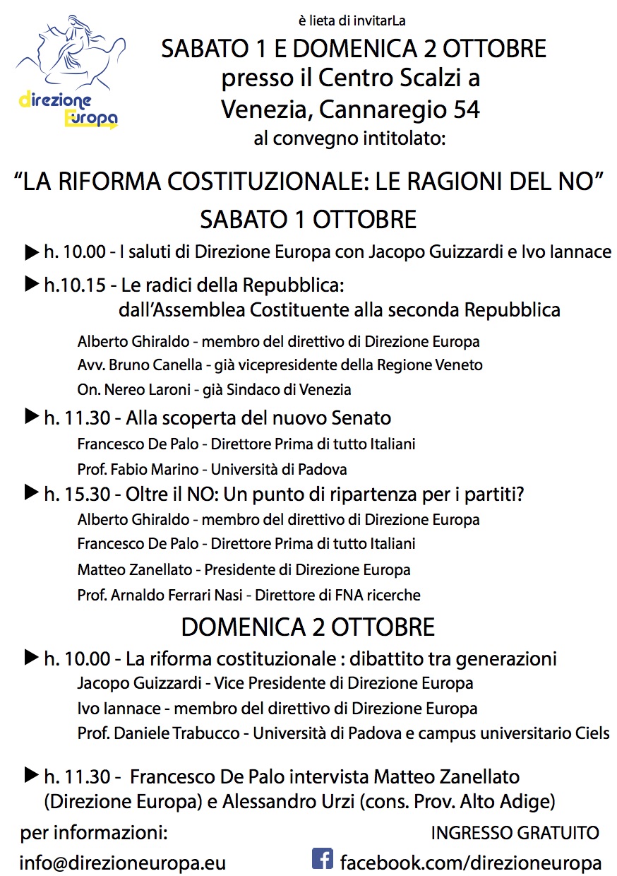 Le ragioni del No alla riforma: a Venezia seminario di Direzione&nbsp;Eu