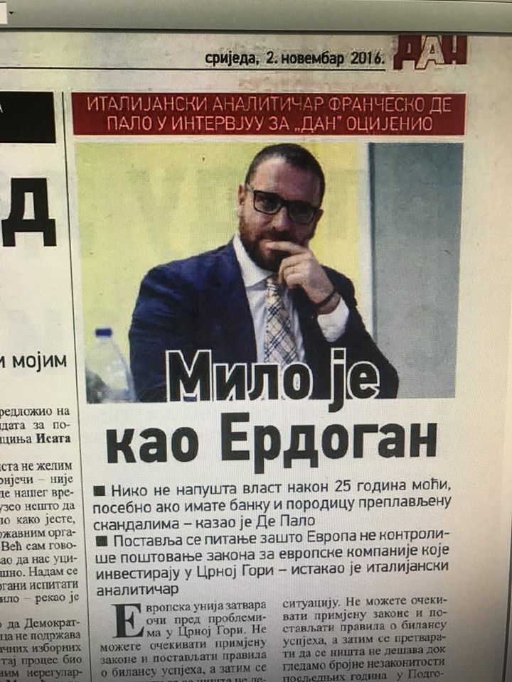 Montenegro, De Palo a Dan: “Perché Djukanovic è il gemello di Erdogan”