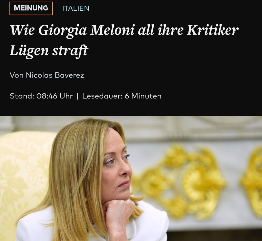MELONI SU WELT, SPIA DI UNA DIMENSIONE ORMAI GLOBALE DELL’ITALIA E DEL&nbsp;PREMIER