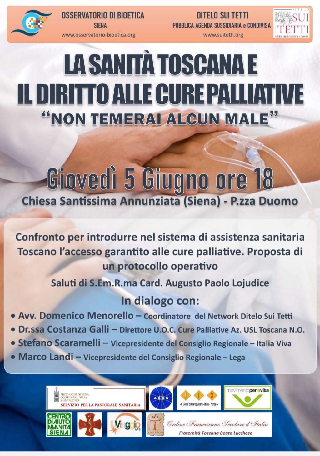 LA SANITÀ TOSCANA E IL DIRITTO ALLE CURE PALLIATIVE: SE NE PARLA A SIENA SUI TETTI